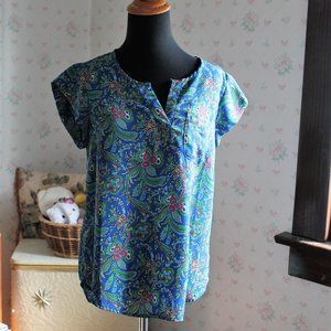 Anne Carson Blue Floral Summer Blouse, Small